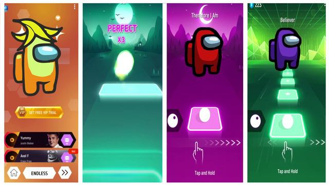 Among Us Yellow Vs Blue Vs Red Vs Violet - Tiles Hop EDM Rush #amongus #tileshopedmrush #tileshop