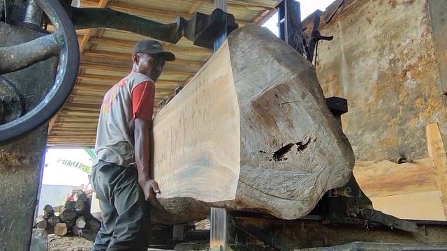 Woodworking. Sawing Old Teak Wood Without Bark 10 Years Soaked At Sawmill смотреть онлайн