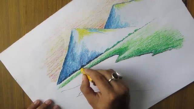 Beginners Mountain Landscape Drawing with Oil Pastel смотреть онлайн