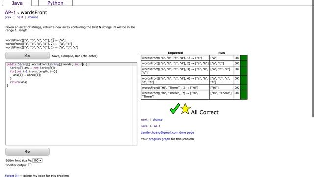 CodingBat(java) AP -1 wordsFront смотреть онлайн