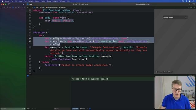 Creating, editing, and deleting model objects – SwiftData Starter Project 4/8 смотреть онлайн