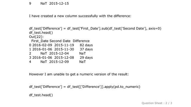 Pandas : Pandas: Subtracting two date columns and the result being an integer смотреть онлайн