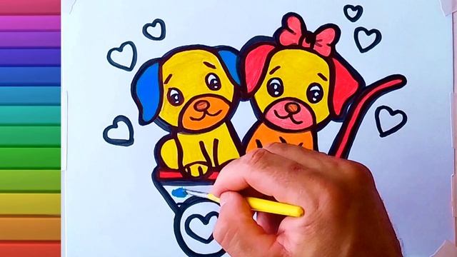 How to draw and paint cute puppies drawing and painting tutorial смотреть онлайн