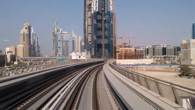 Dubai Metro Train Cab Ride. Burj Khalifa.