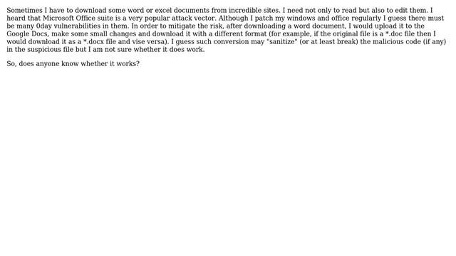 Can Google Docs be used to "sanitize" a word or excel document? смотреть онлайн