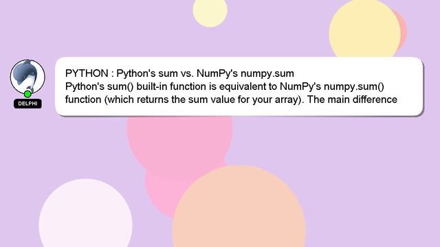 PYTHON : Python's sum vs. NumPy's numpy.sum смотреть онлайн