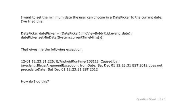 Android : How to set minimum DatePicker date to current date смотреть онлайн