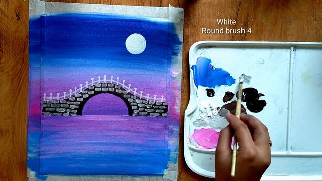 Beautiful Moonlight Cherry Blossom Bridge Scenery Painting for Beginners/ Easy Acrylic Painting смотреть онлайн