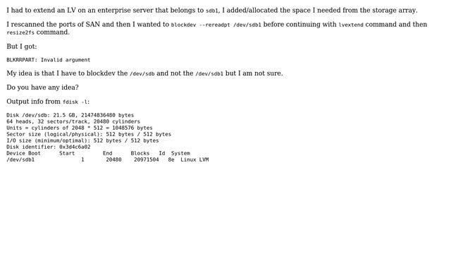 Error regarding blockdev /dev/sdb1 "BLKRRPART: Invalid argument" смотреть онлайн