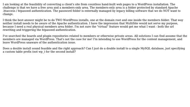 Wordpress: Members area with externally-managed htaccess / htpasswd authentication? смотреть онлайн