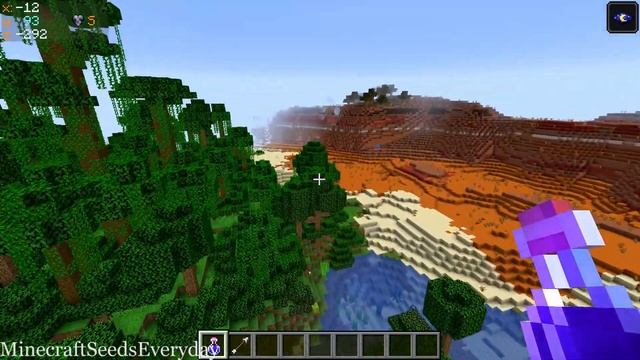 Minecraft Java 1.16.5 Seed: Jungle Temple With Diamonds, Mesa Village And Exposed Mineshaft At Spaw