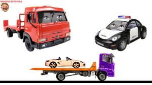 Полицейская машина Полис и Эвакуатор Эвик смотрят мультик раскраску