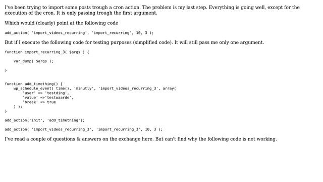 Wordpress: WP cron doesn't pass through my arguments смотреть онлайн
