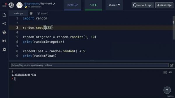 Day 4 - Randomisation and Python Lists - 3 [Interactive Coding Exercise] Random Exercise