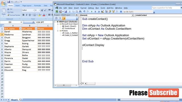 Excel macro to create contacts in Outlook | Lecture 3 смотреть онлайн