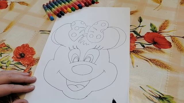 Как нарисовать МИННИ МАУС ? Рисуем восковыми мелками. Простые рисунки для детей ! смотреть онлайн