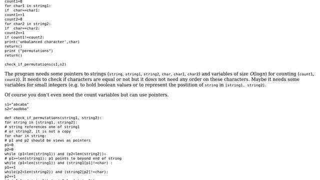 How to check if two strings are permutations of each other using O(1) additional space? смотреть онлайн