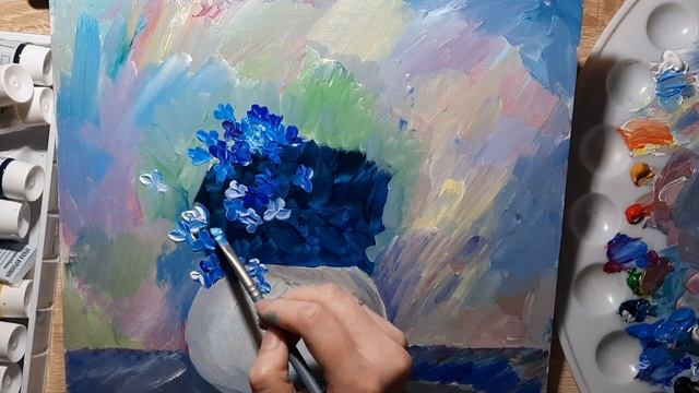 РИСОВАНИЕ ДЛЯ НАЧИНАЮЩИХ - НЕЗАБУДКА. Живопись маслом,акрилом,гуашью. смотреть онлайн