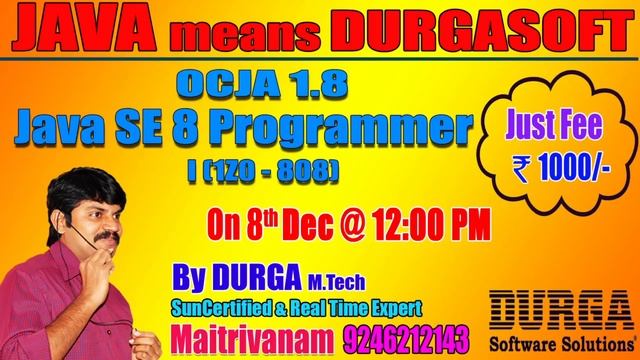 OCJA 1.8 Java SE 8 Programmer I(1Z0 - 808) by Mr. Durga On 8th Dec 2017 @12PM At Maitrivanam(HYD) смотреть онлайн