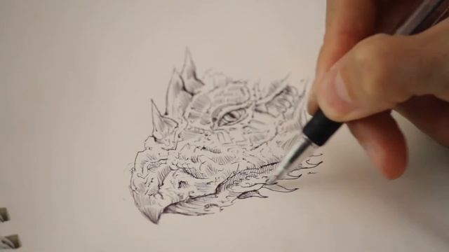 Drawing a Dragon Head in Pen & Ink - Time Lapse смотреть онлайн