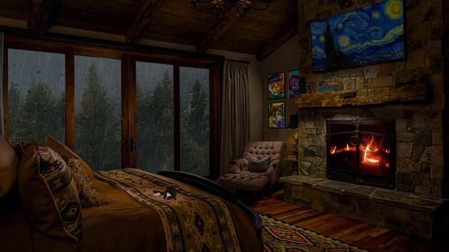 NOT A Starry Night! It's A Rainy Night - Rain And Fireplace Sounds For Sleeping