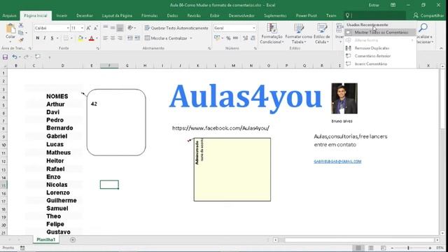 Excel Como mudar forma de comentario ,cor e inserir com formatação aula 04 смотреть онлайн