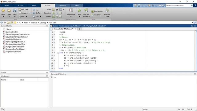 MATLAB Code: Runge-Kutta 4th order method смотреть онлайн