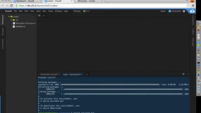 Install Python 3 with IPython Notebook on Cloud 9 with Miniconda смотреть онлайн