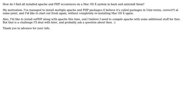 Mac OS X bash: uninstall all apache and PHP occurences смотреть онлайн