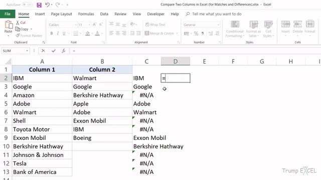 How to Compare Two Columns in Excel for Matches & Differences смотреть онлайн