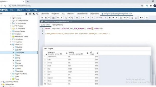 Postgresql Tutorials | Row Number in Postgresql | row_number examples