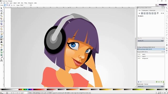 Girl with headphones. Vector drawing with Inkscape. Sketch in Krita. смотреть онлайн