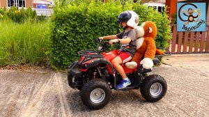 Kids and Car. Escape on a ATV from a monkey. pretend play
