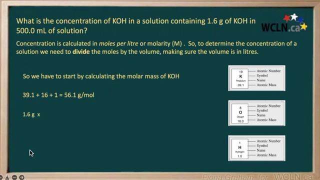 WCLN-What is the concentration of KOH in a solution containing 1.6 g of KOH in 500.0 mL of solution смотреть онлайн