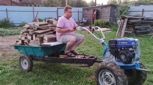 Перевозка сырых тяжёлых дров на мотоблоке Нева МБ-23.