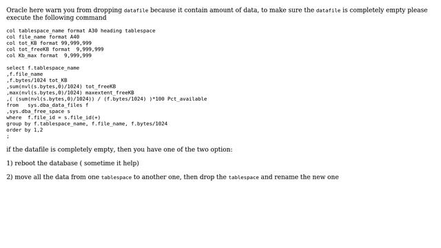 Databases: Why can't I drop this Oracle datafile - even though it seems empty? (4 Solutions!!) смотреть онлайн