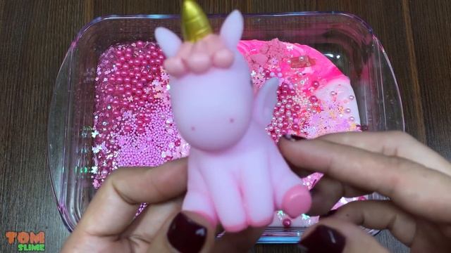 Pink Unicorn Slime | Mixing Glitter and Beads into Slime #232 смотреть онлайн