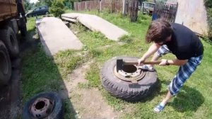 шиномонтаж грузовых колес 320/508, на кольцах своими руками, бортировка