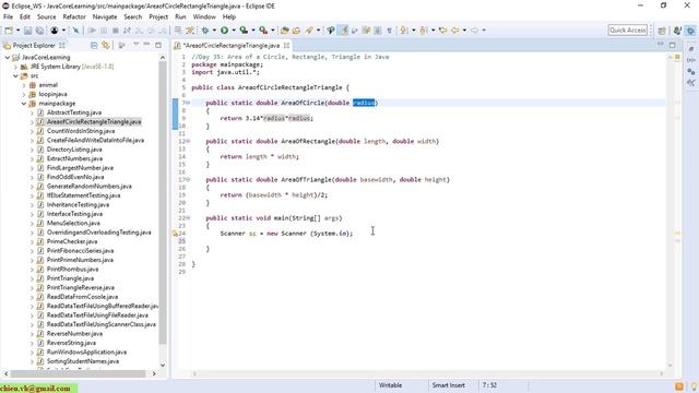 Day35: Calculate Area of a Circle, Rectangle and Triangle in Java смотреть онлайн
