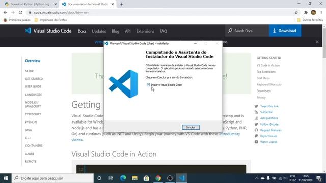 Instalação do Python e do Visual Studio Code para Windows 10 e primeiro programa em Python смотреть онлайн