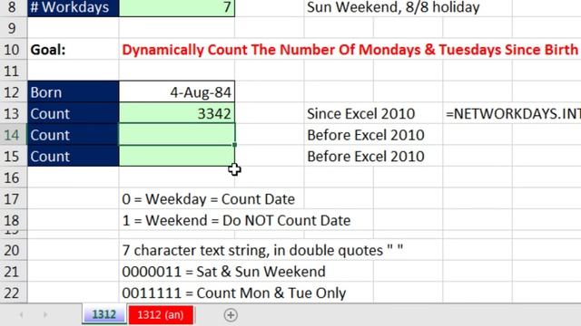 Excel Magic Trick 1312: Count The Number Of Mondays & Tuesdays Since Birth: NETWORKDAYS.INTL смотреть онлайн