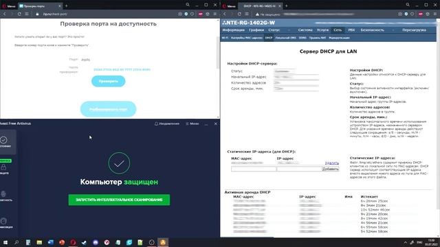 Как открыть порт на ПК и на роутере NTE-RG-1402G-W с помощью антивируса Avast