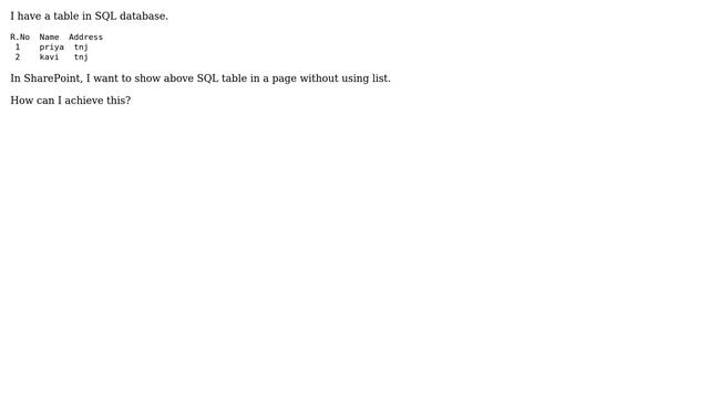 Sharepoint: How can show data from sql server in sharepoint 2013 without using list? смотреть онлайн