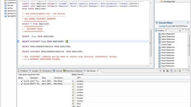 SQL QUERY DISTINCT DEMO смотреть онлайн