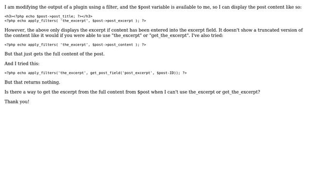Wordpress: Get excerpt from $post-＞post_content смотреть онлайн