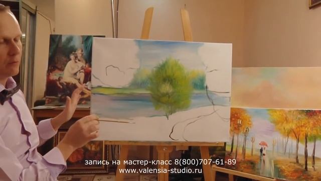 Русский пейзаж с березами мастер-класс. Полная версия смотреть онлайн