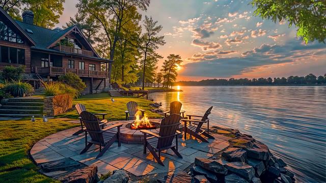 Summer Morning Ambience by the Lake 🍃 With Cozy Campfire, Bird song and Relaxing Forest Sounds 🕊️ смотреть онлайн