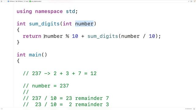 Sum Of Digits Of A Number Using Recursion | C++ Example смотреть онлайн