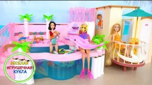 Тропический отель с басейным, полным рыбой для кукол Барби