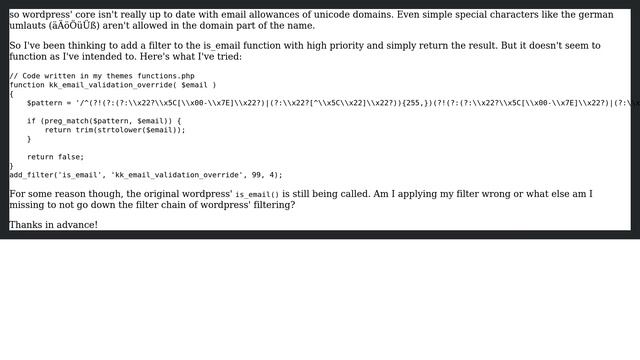 Wordpress: How to overwrite / extent wordpress function is_email? смотреть онлайн